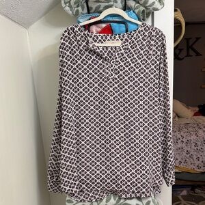 LOFT Black and White Geometric Blouse